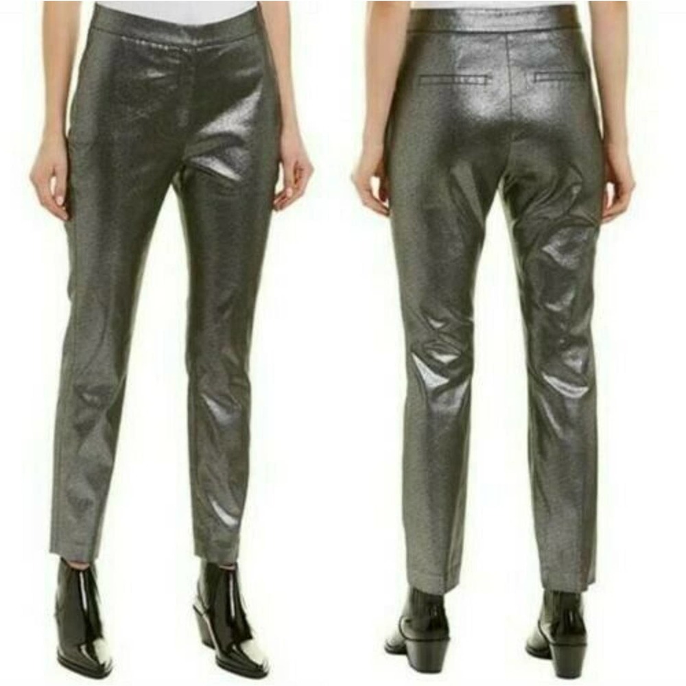 $158 Walter Baker Leo Ankle Pant Metallic Silver Black Size 4